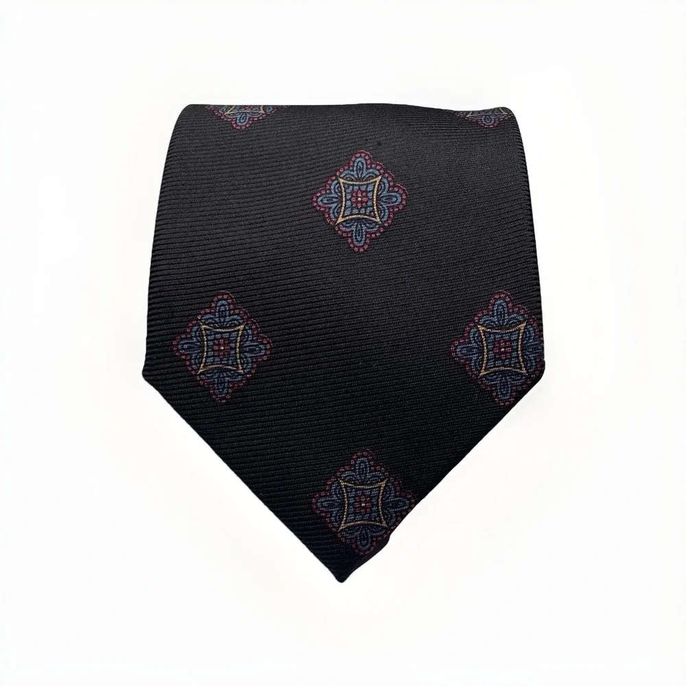 Ferrell Reed x David Evans Canterbury Silk Tie Black Hand Made & Printed England